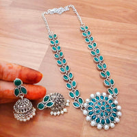 Pooja Bangles Silver Plated Pota Stone Necklace Set