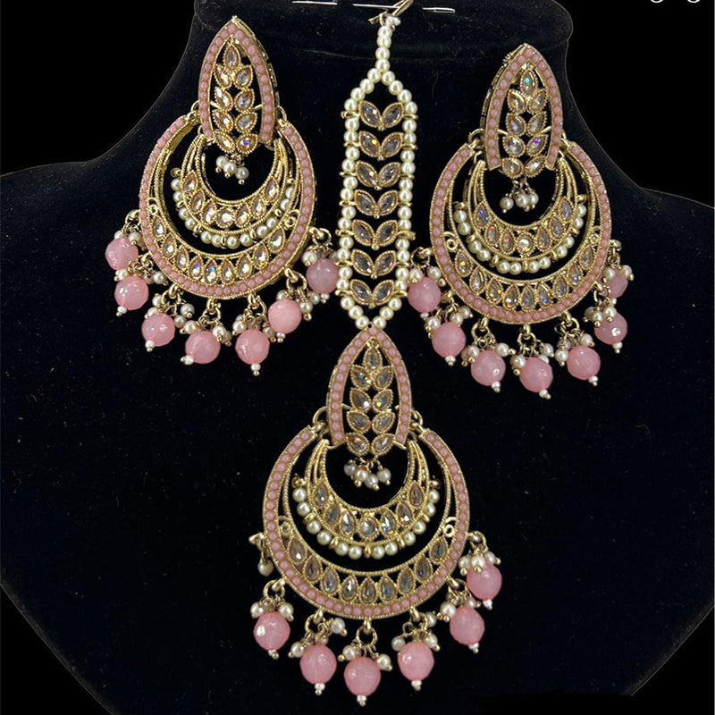 Pooja Bangles Kundan & Beads Dangler Earrings With Maangtikka