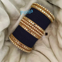 Pooja Bangles Gold Plated Mirror & Thread Bangles Set