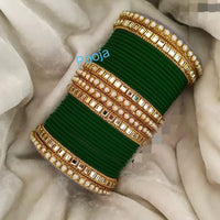 Pooja Bangles Gold Plated Mirror & Thread Bangles Set