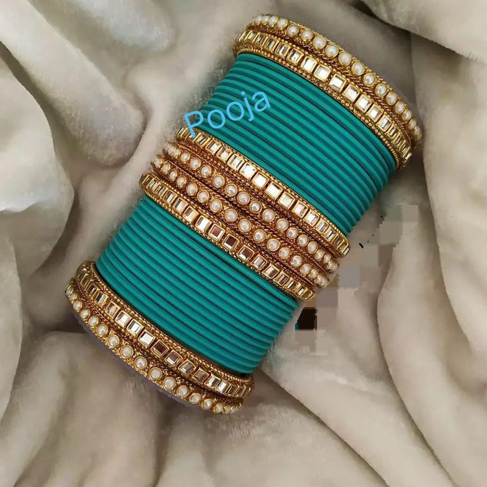 Pooja Bangles Gold Plated Mirror & Thread Bangles Set