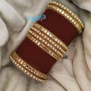Pooja Bangles Gold Plated Mirror & Thread Bangles Set