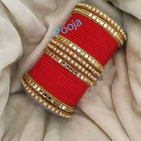 Pooja Bangles Gold Plated Mirror & Thread Bangles Set