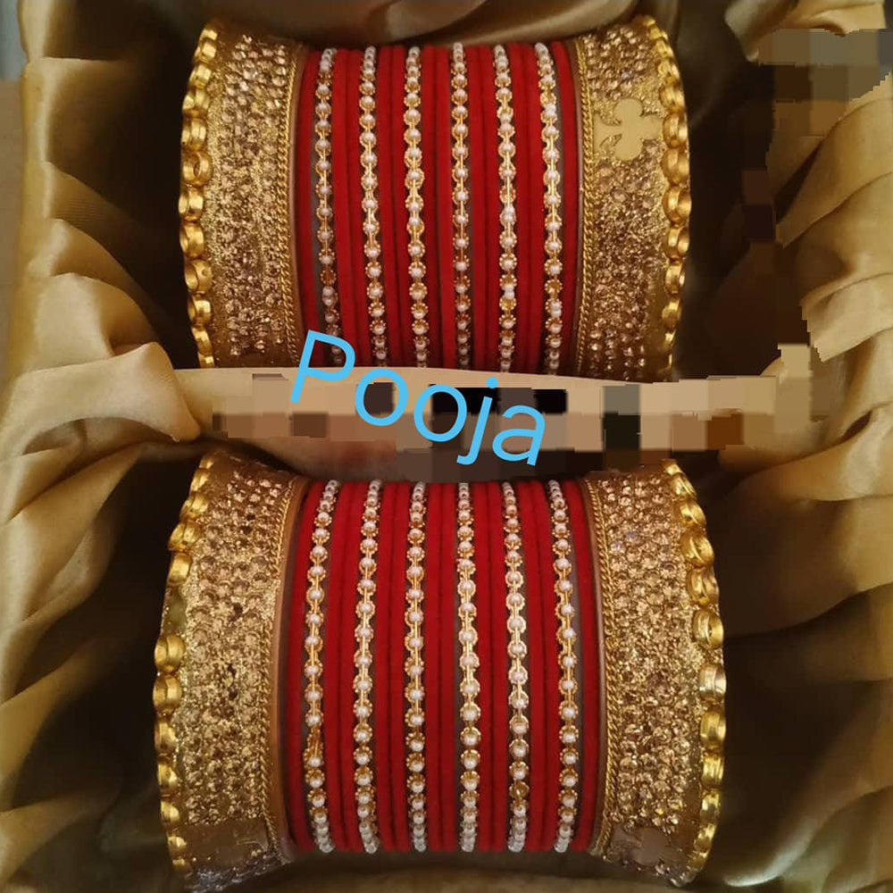 Pooja Bangles Gold Plated Mirror & Thread Bangles Set