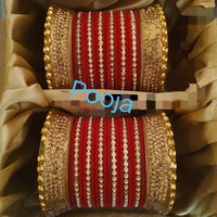 Pooja Bangles Gold Plated Mirror & Thread Bangles Set