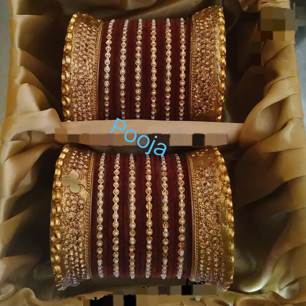 Pooja Bangles Gold Plated Mirror & Thread Bangles Set