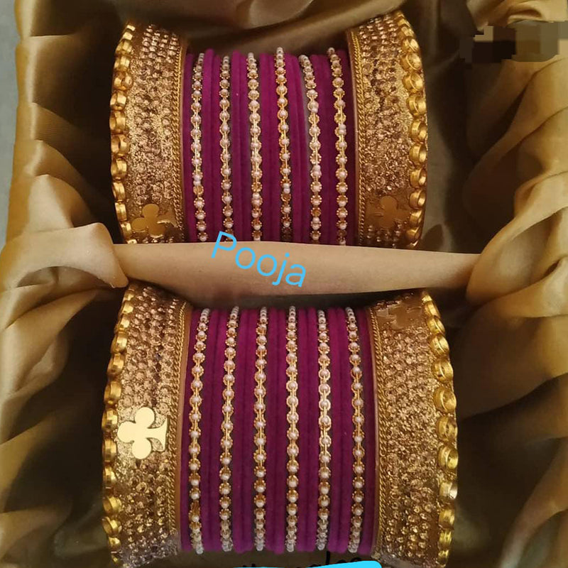 Pooja Bangles Gold Plated Mirror & Thread Bangles Set