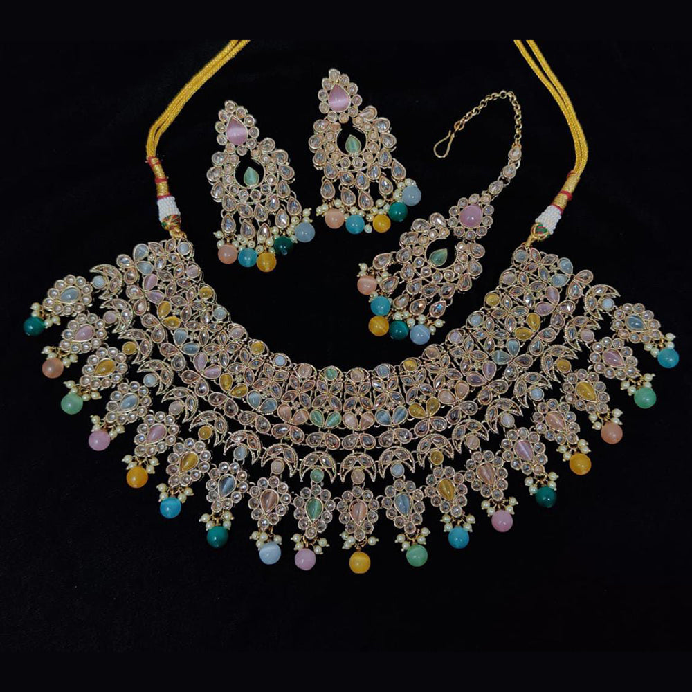 Pooja Bangles Gold Plated Kundan Stone And Beads Necklace Set