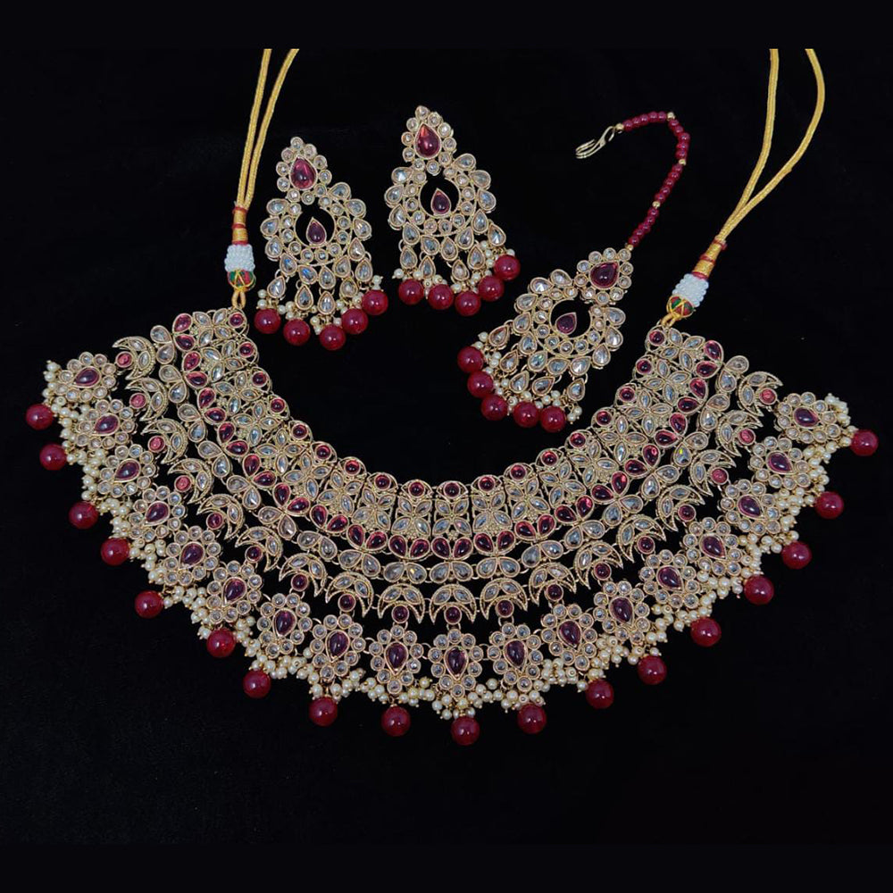 Pooja Bangles Gold Plated Kundan Stone And Beads Necklace Set