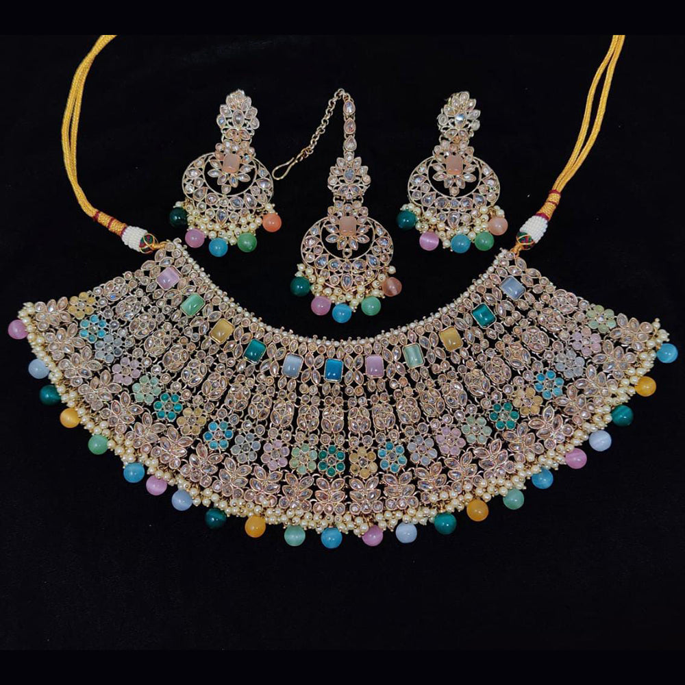 Pooja Bangles Gold Plated Kundan Stone And Beads Necklace Set