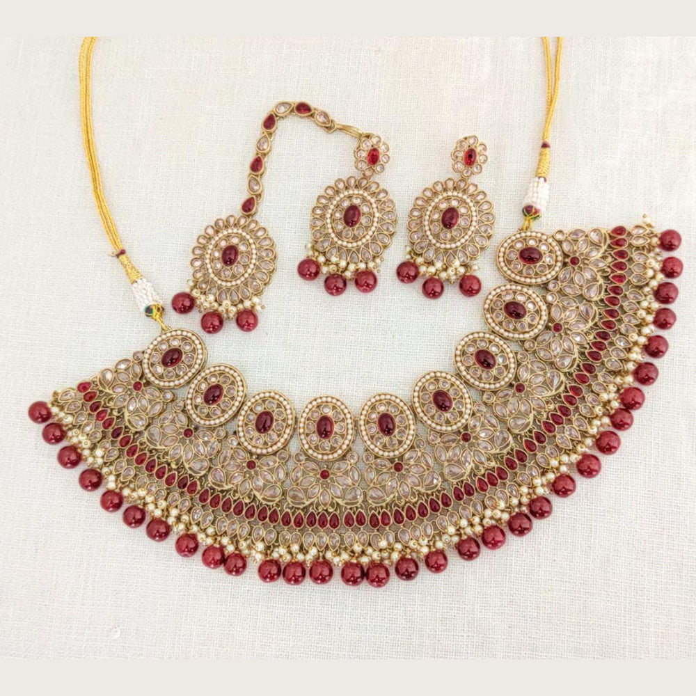 Pooja Bangles Gold Plated Kundan Stone And Beads Necklace Set