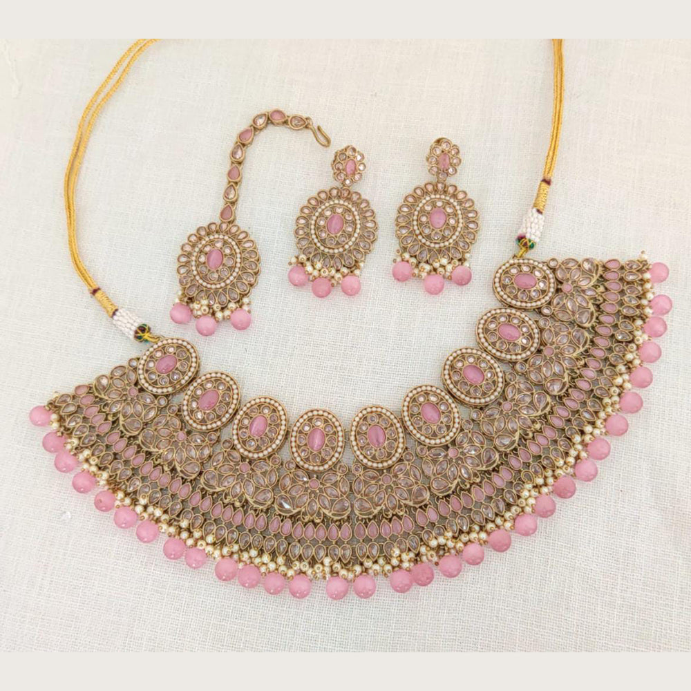 Pooja Bangles Gold Plated Kundan Stone And Beads Necklace Set