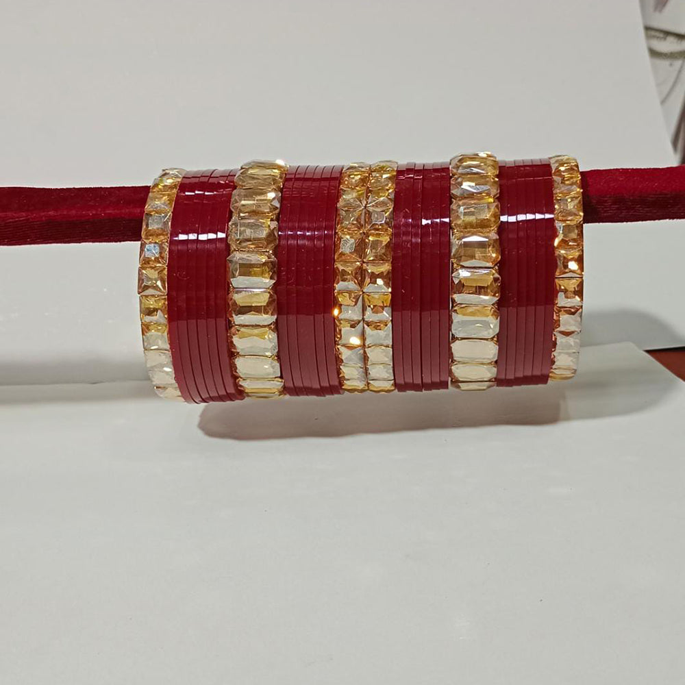 Pooja Bangles Crystal Stone Gold Plated Bangles Set