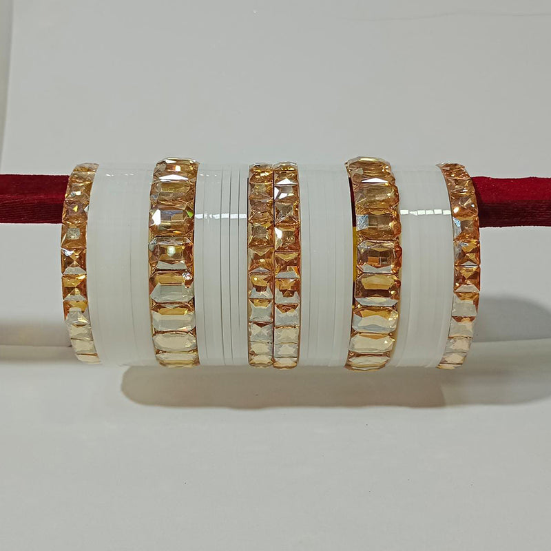 Pooja Bangles Crystal Stone Gold Plated Bangles Set