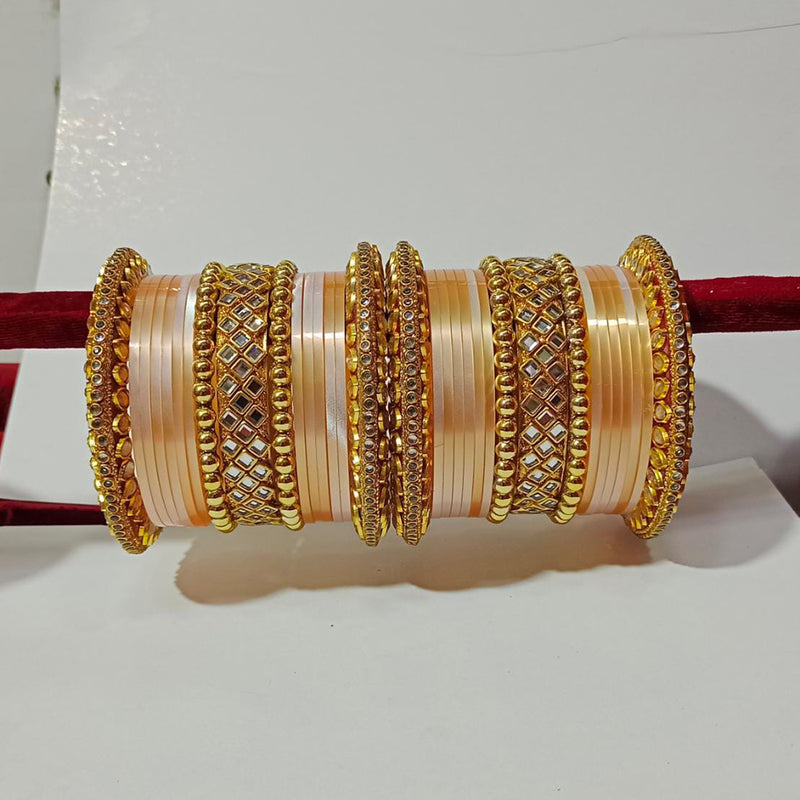 Pooja Bangles Kundan Stone Gold Plated Bangles Set