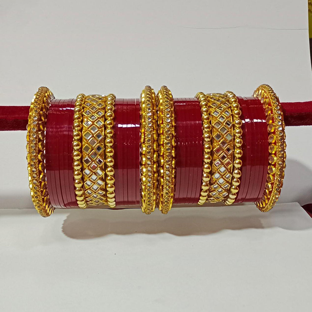Pooja Bangles Kundan Stone Gold Plated Bangles Set
