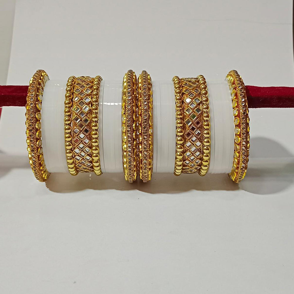 Pooja Bangles Kundan Stone Gold Plated Bangles Set