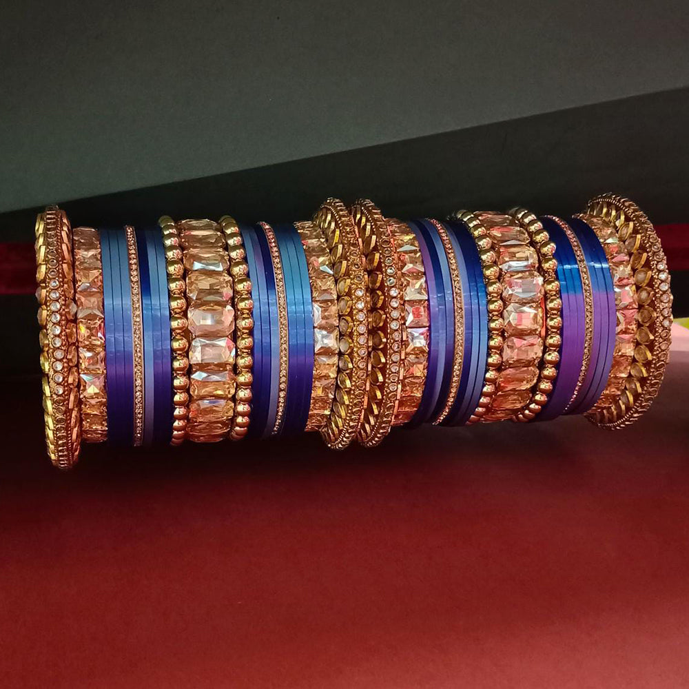 Pooja Bangles Crystal Stone Gold Plated Bangles Set