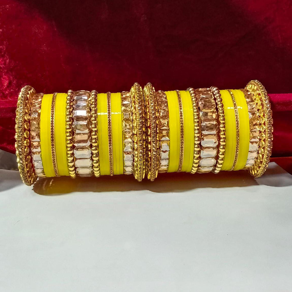 Pooja Bangles Crystal Stone Gold Plated Bangles Set