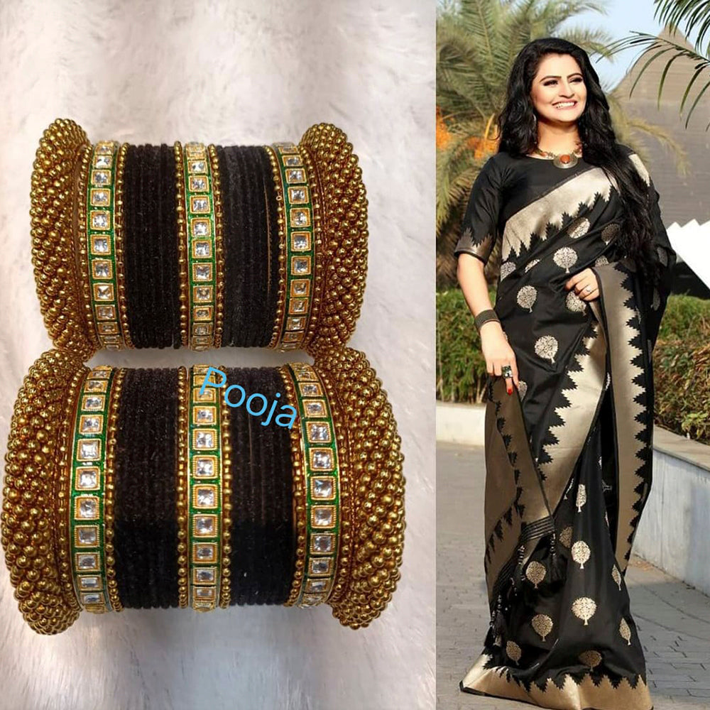 Pooja Bangles Kundan &  Thread Gold Plated Bangles Set