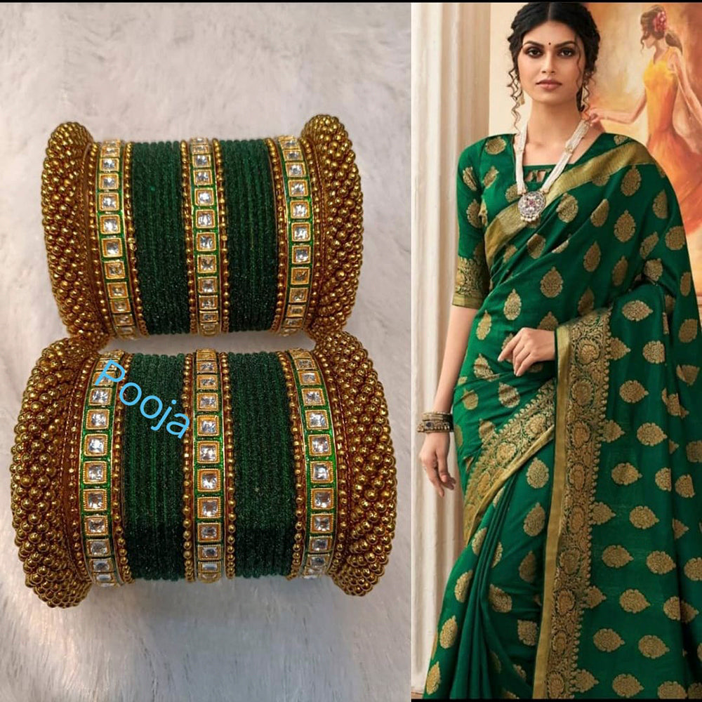 Pooja Bangles Kundan &  Thread Gold Plated Bangles Set