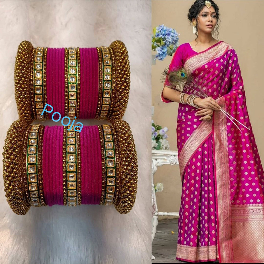 Pooja Bangles Kundan &  Thread Gold Plated Bangles Set