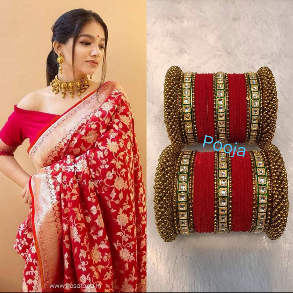 Pooja Bangles Kundan &  Thread Gold Plated Bangles Set