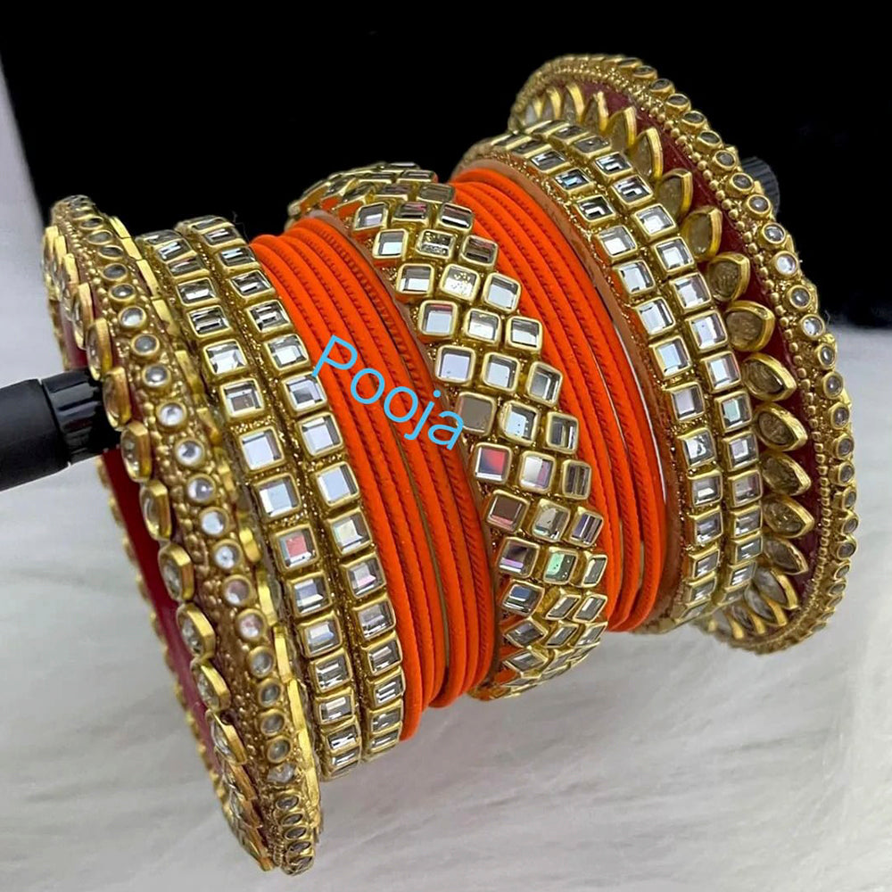 Pooja Bangles Kundan &  Thread Gold Plated Bangles Set