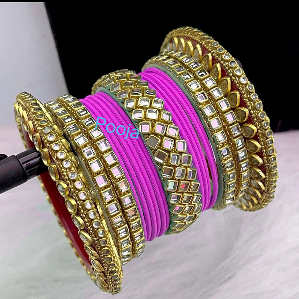 Pooja Bangles Kundan &  Thread Gold Plated Bangles Set
