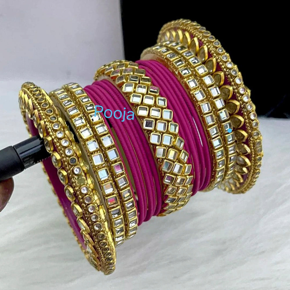 Pooja Bangles Kundan &  Thread Gold Plated Bangles Set