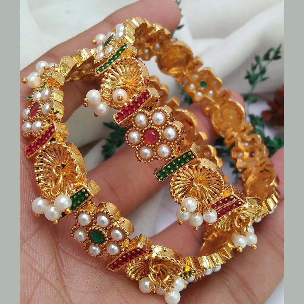 Pooja Bangles Pota Stone Gold Plated Bangles Set