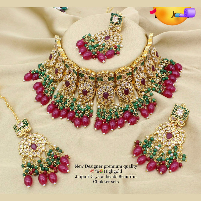 Pooja Bangles Kundan Stone & Beads Choker Necklace Set