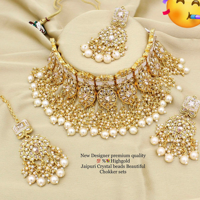 Pooja Bangles Kundan Stone & Beads Choker Necklace Set