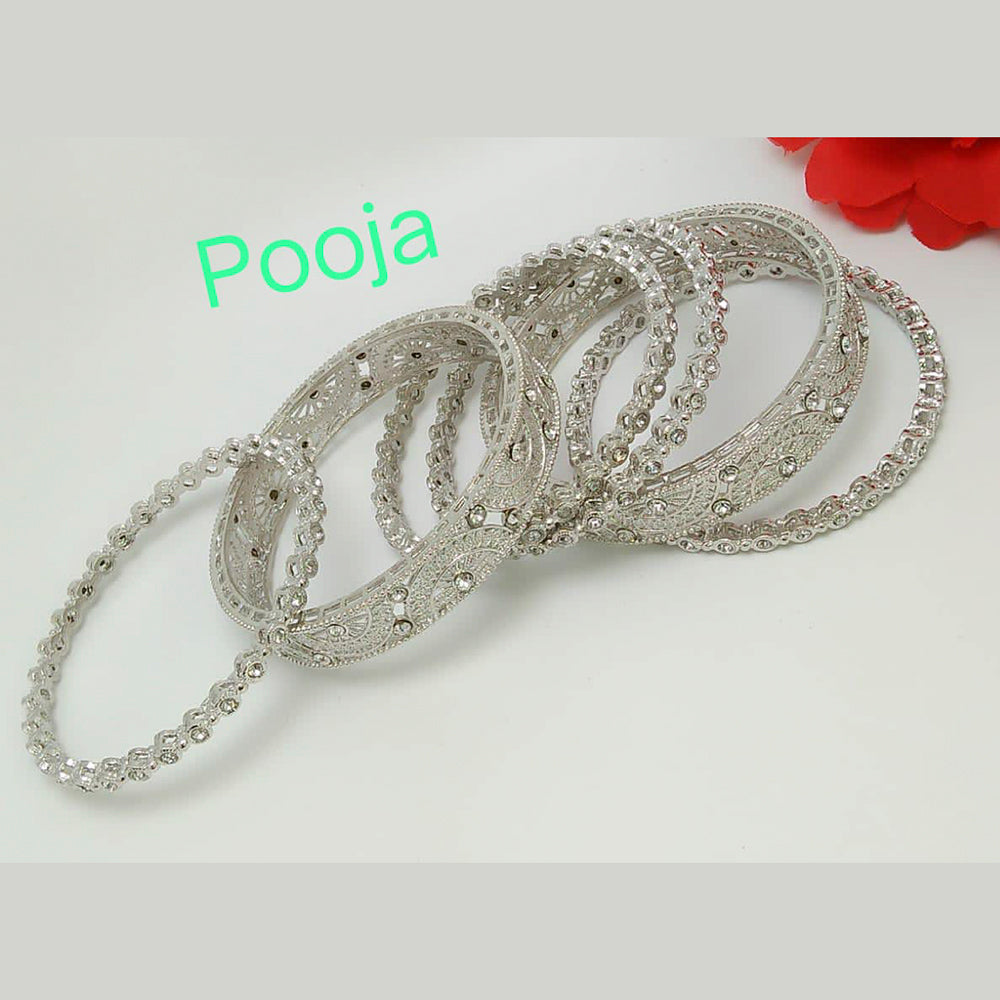 Pooja Bangles Silver Plated AD Stone Bangles Set