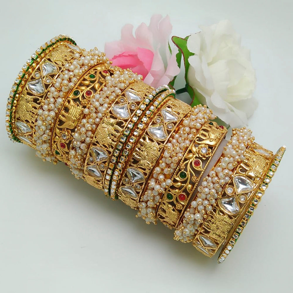 Pooja Bangles Gold Plated Pota Stone And Pearl Bangles Set – JewelEMarket