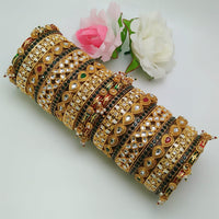 Pooja Bangles Gold Plated Pota Stone And Pearl Bangles Set