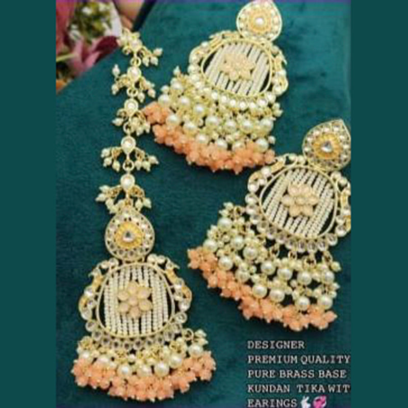 Pooja Bangles Kundan Stone & Beads Dangler Earrings With Maang Tikka