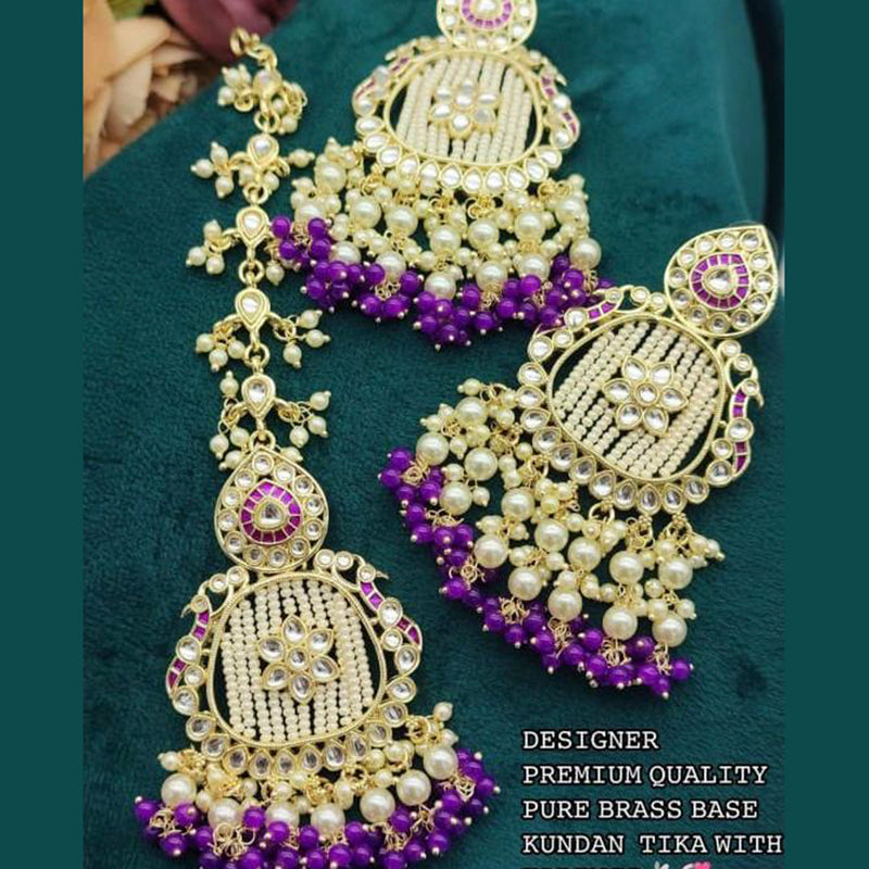 Pooja Bangles Kundan Stone & Beads Dangler Earrings With Maang Tikka
