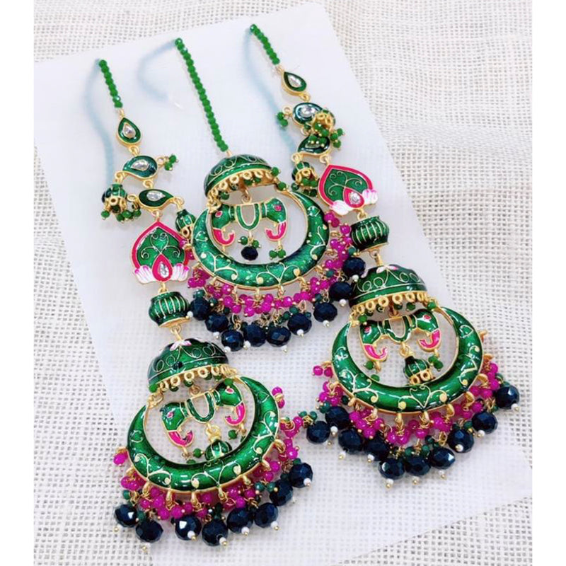 Pooja Bangles Meenakari & Beads Dangler Earrings With Maang Tikka