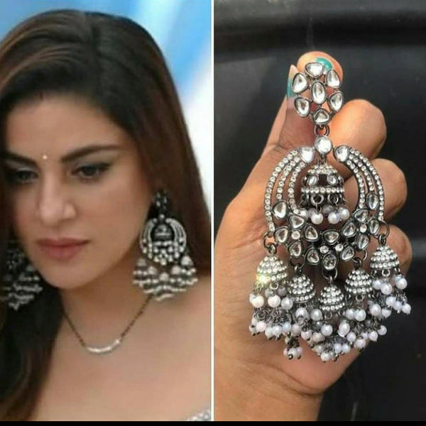Pooja Bangles Oxidized Plated Kundan Stone Dangler Earrings