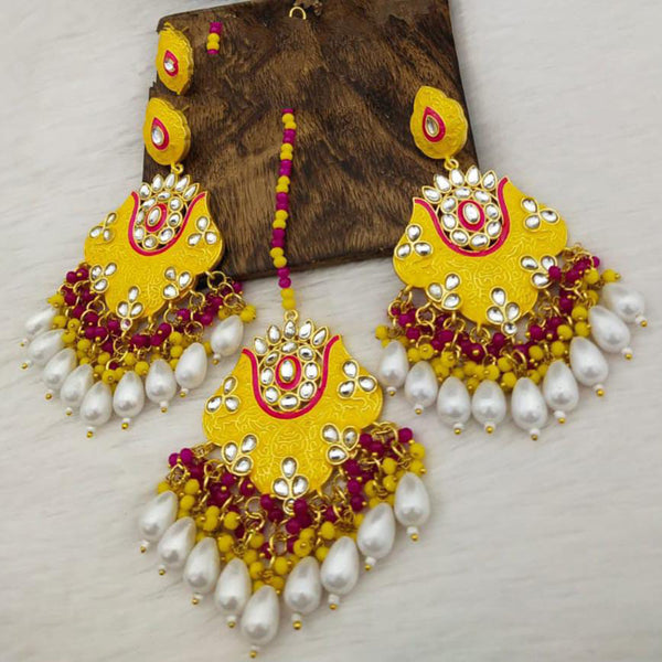 Pooja Bangles Gold Plated Kundan Stone & Meenakari Earrings With Mangtikka