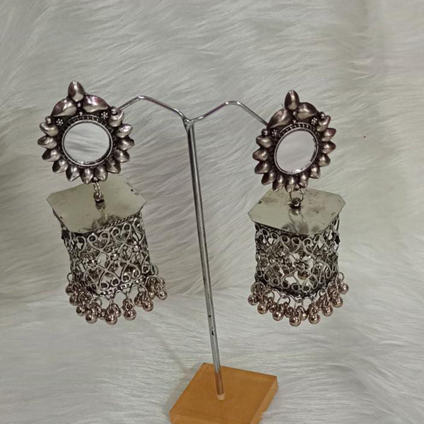 Fancy Oxidized Silver Mirror Earring for Women