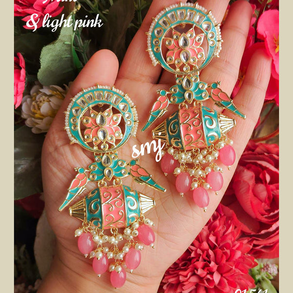 Peach Color Enamel Pearl Embellished Chandbali Earring | FashionCrab.com |  Pink pearl earrings, Chandbali earrings, Pink enamel
