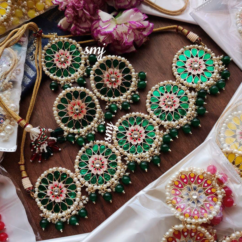 Pooja Bangles Gold Plated Meenakari & Beads Choker Necklace Set