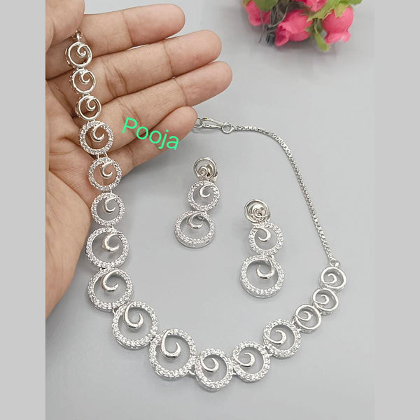 Pooja Bangles Silver Plated AD Stone Necklace Set