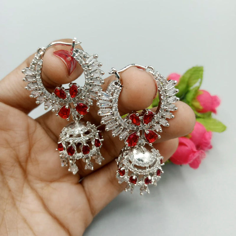 Pooja Bangles Silver Plated AD Stone Dangler Earrings