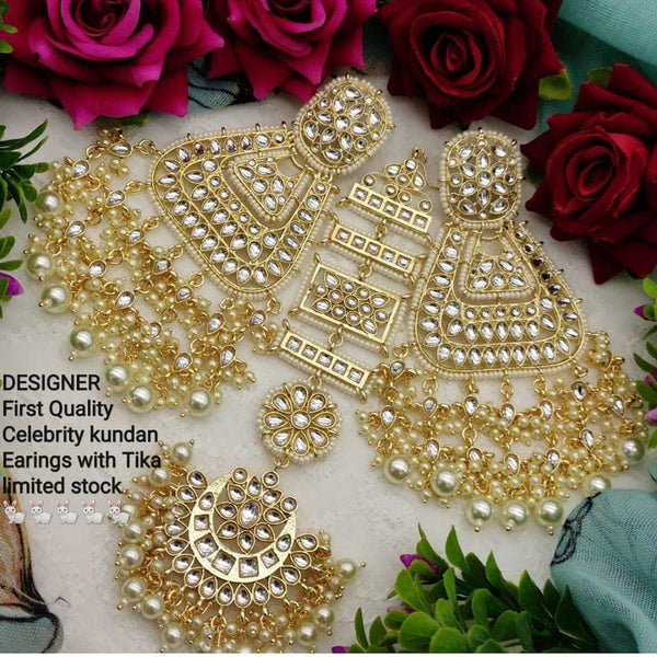 Pooja Bangles Gold Plated Kundan Stone Earrings With Mangtikka
