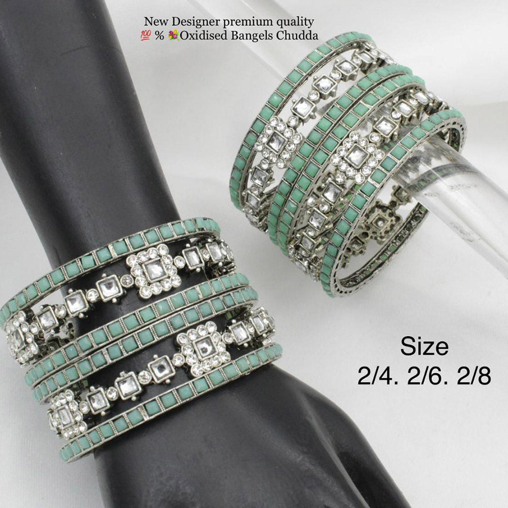 Pooja Bangles Silver Plated Pota Stone Bangles