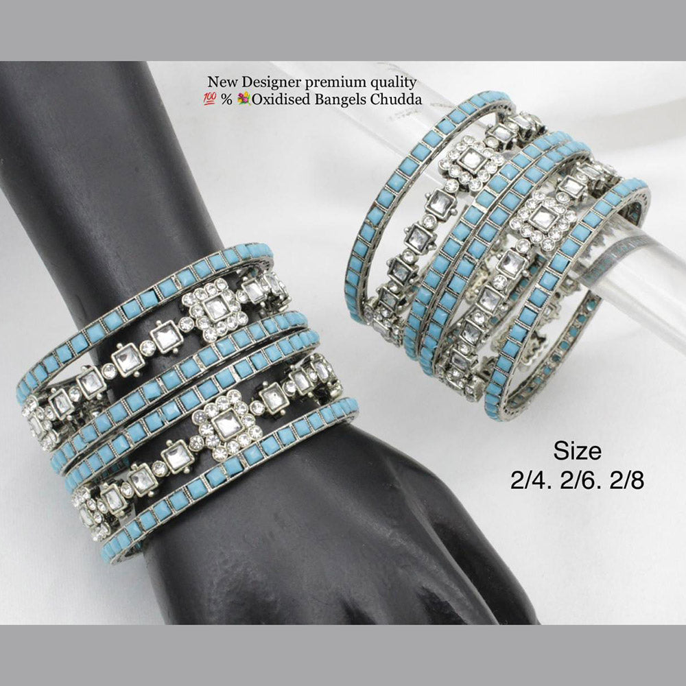 Pooja Bangles Silver Plated Pota Stone Bangles