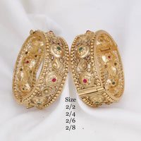Pooja Bangles Pota Stone Gold Plated Openable Bangles Set